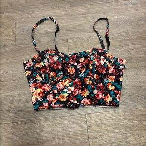 Floral Black Crop Top